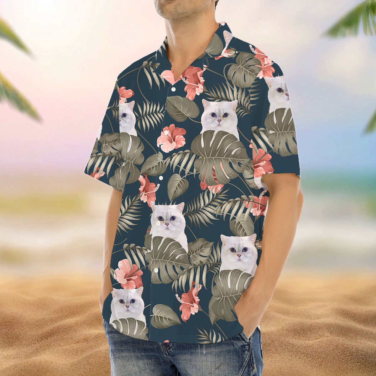 Custom Pet Face Men's Hawaiian Shirt, Dog Lover Gift