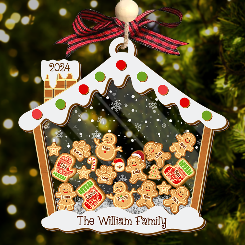 Personalized Shaker Ornament - Christmas Gift For Family - A Candy House With Gingerbreads