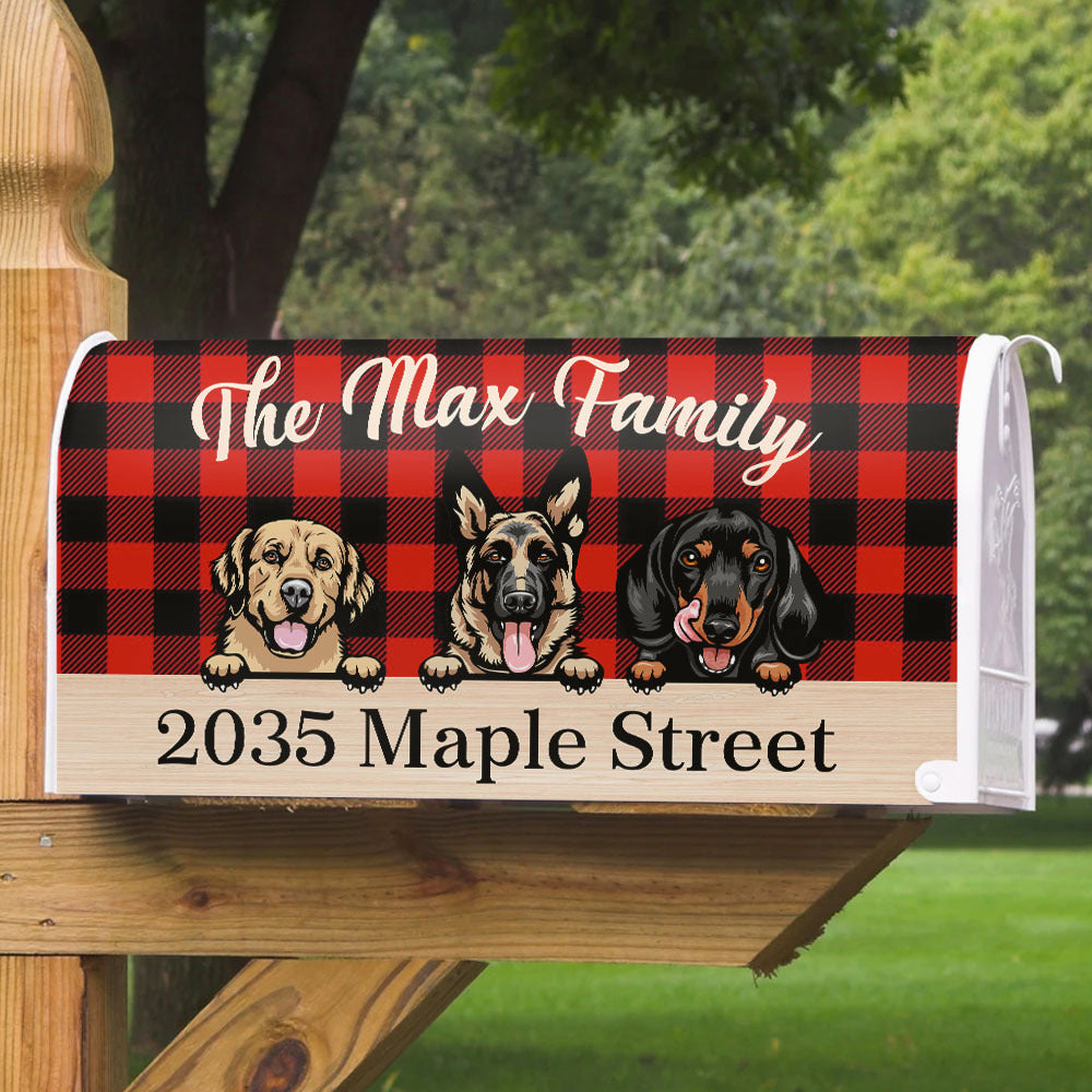 Personalized Buffalo Plaid Check Mailbox Cover, Dog Lover Gift