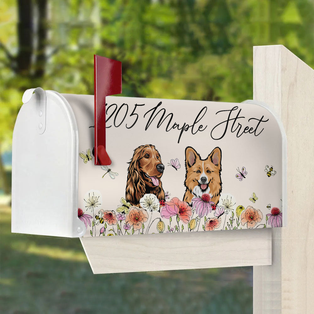 Custom Flowers Dog Cat Address Mailbox Cover, Dog Lover Gift