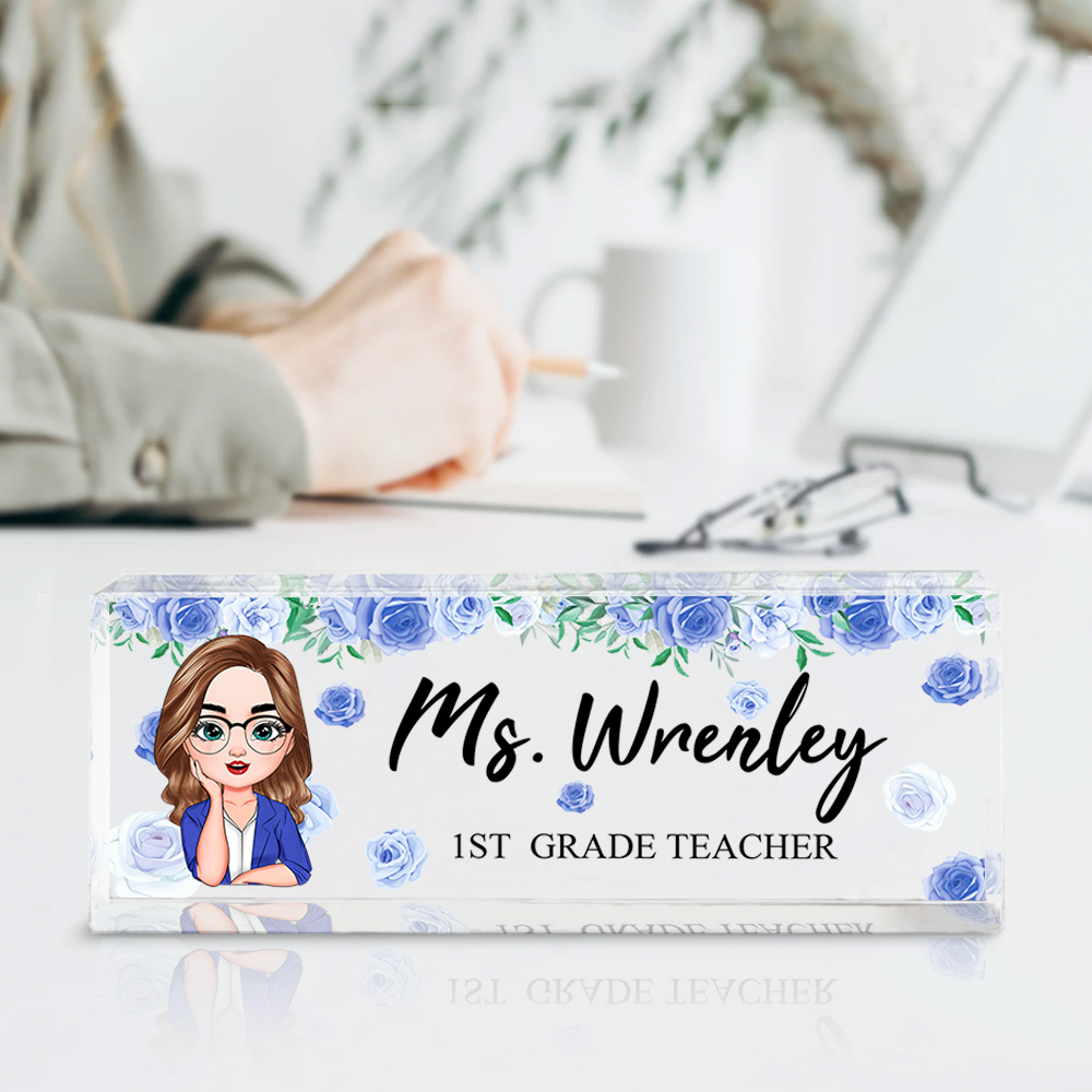 Personalized Teacher Floral Acrylic Name Plate For Desk, Gift For Teacher