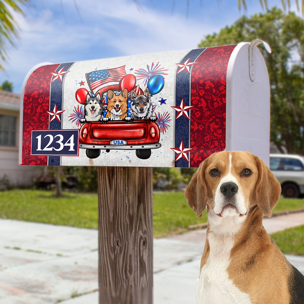 Personalized Dog Cat America Truck Mailbox Cover, Memorial Day Decoration