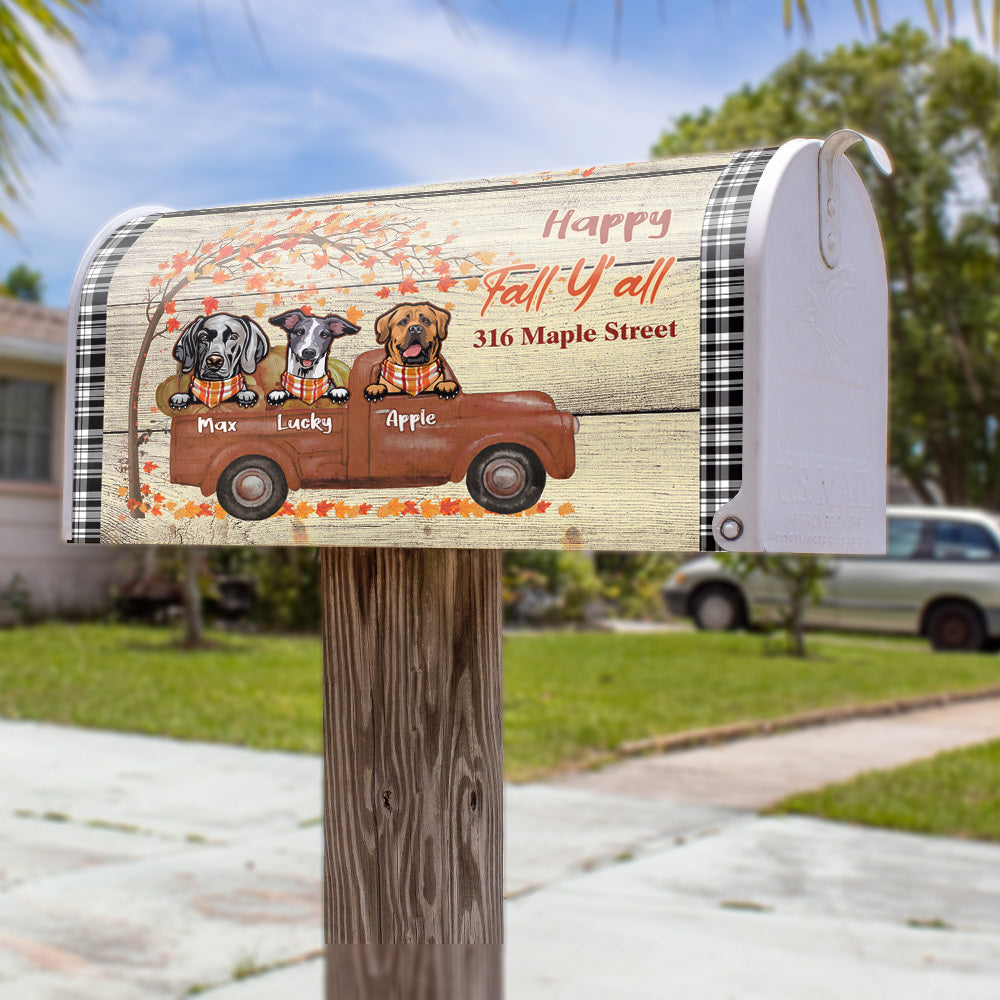 Happy Fall Dog Truck Magnetic Mailbox Cover, Dog Lover Gift