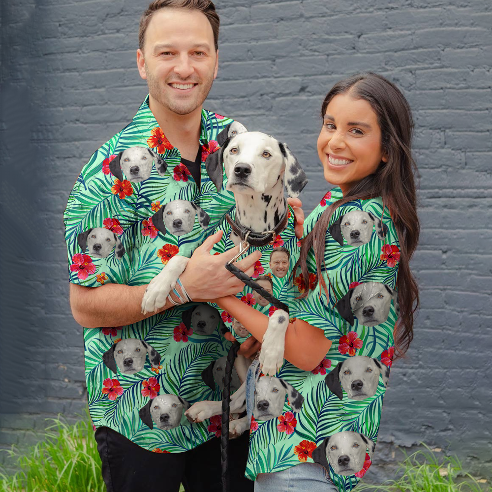 Personalized Tropical Face Photo Hawaiian Shirt, Matching Shirt For Dog Cat Lovers