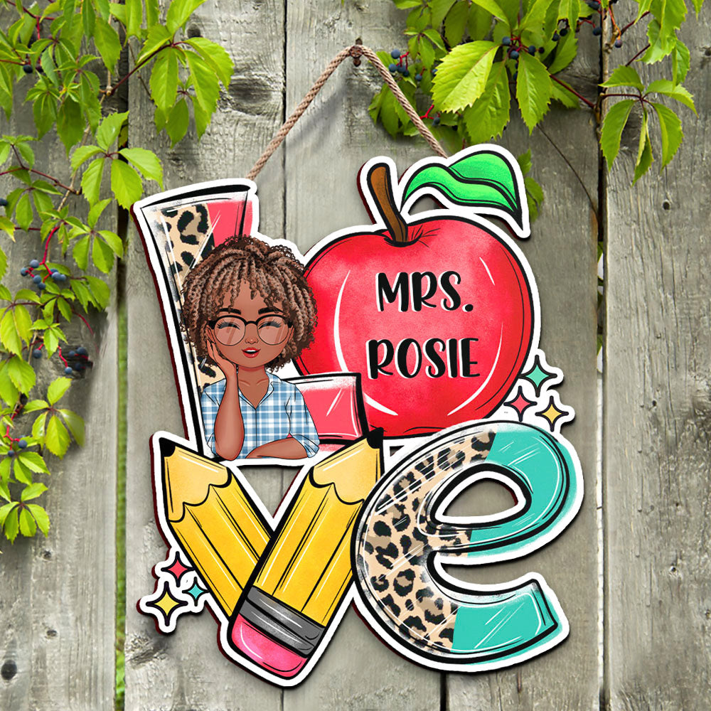 Custom Love Teacher Name Shaped Door Sign, Classroom Decorations Gift