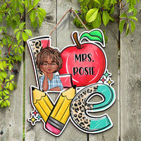 Thumbnail for Custom Love Teacher Name Shaped Door Sign, Classroom Decorations Gift