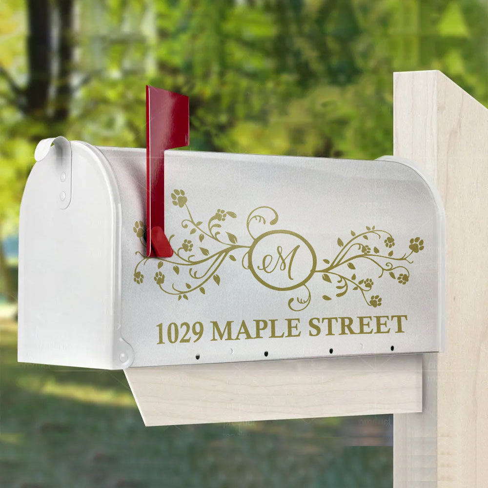 Leafy Dreams Paw Prints Address Mailbox Cover, Dog Lover Gift