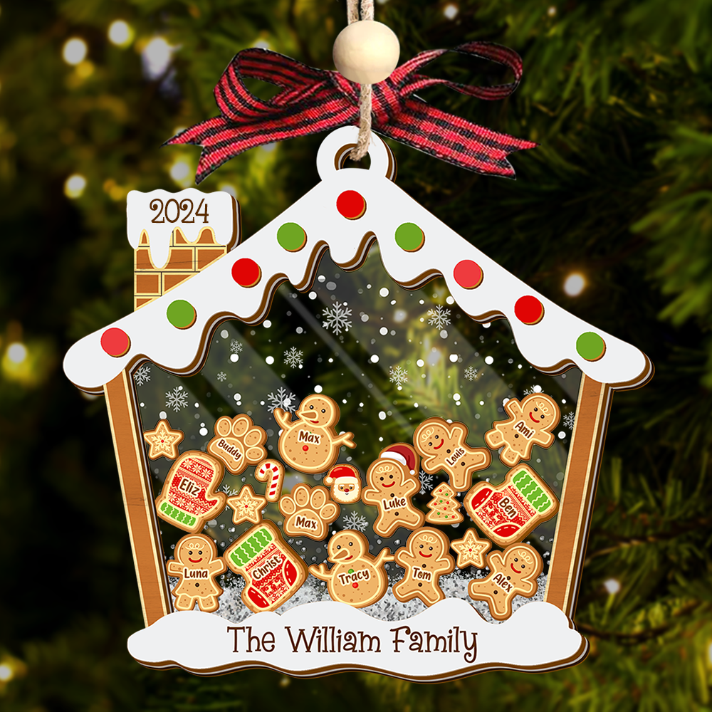 Personalized Shaker Ornament - Christmas Gift For Family - A Candy House With Gingerbreads