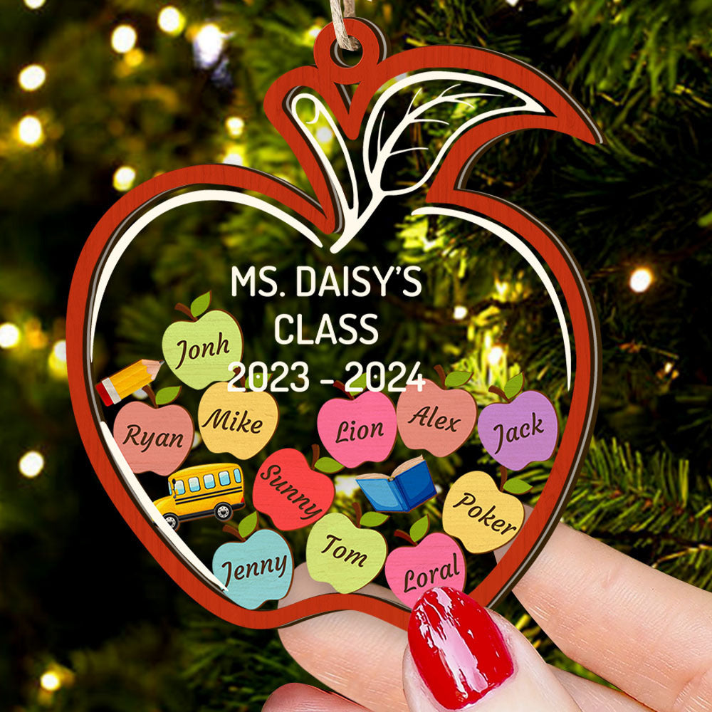 Personalized Shaker Ornament - Christmas Gift For Teacher - Apple Ornament With Names