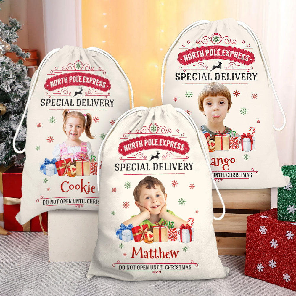 Personalized Christmas Bag - Christmas Gift For Family - Vintage Style With Photo