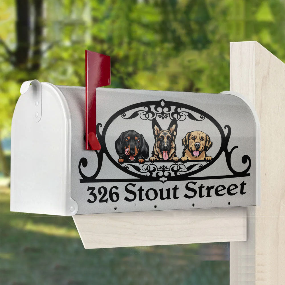 Custom Home Address With Your Lovely Dogs Magnetic Mailbox Cover, Pet Lover Gift