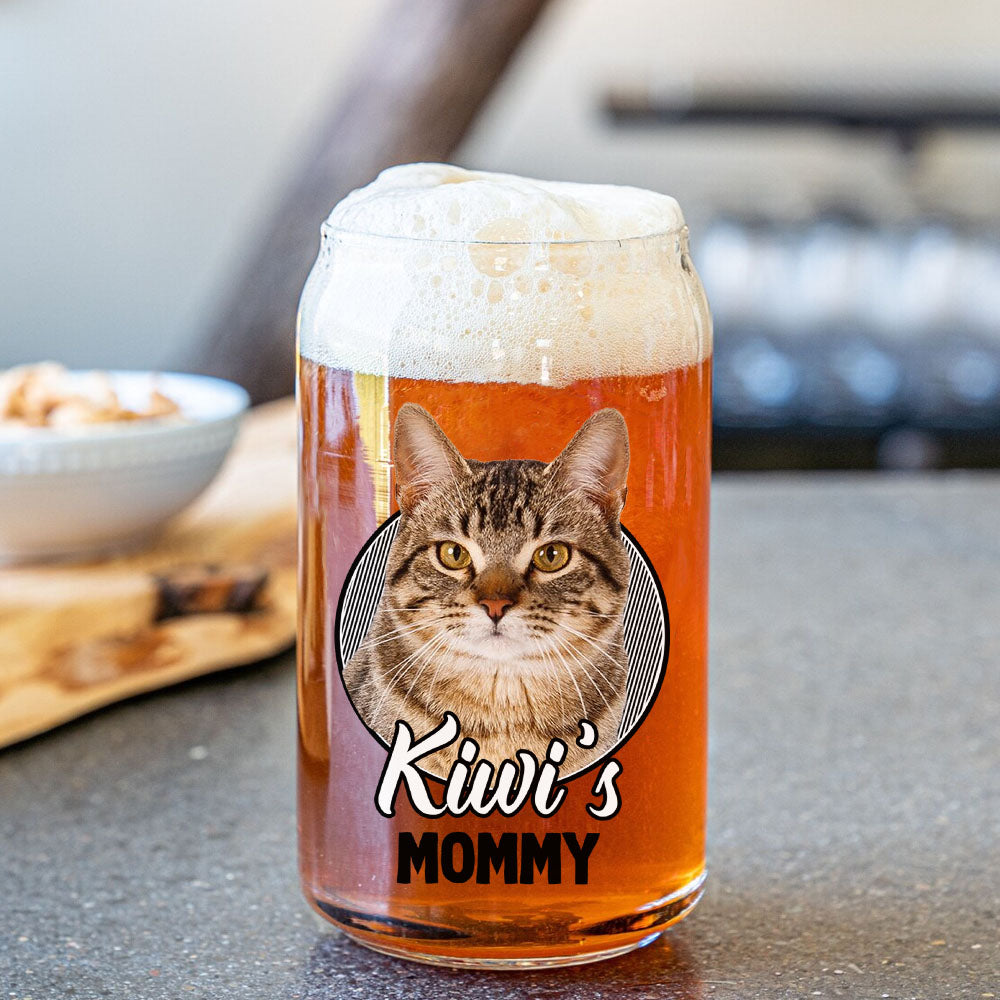 Custom Pet's Human Photo Beer Glass Can, Pet Lover Gift