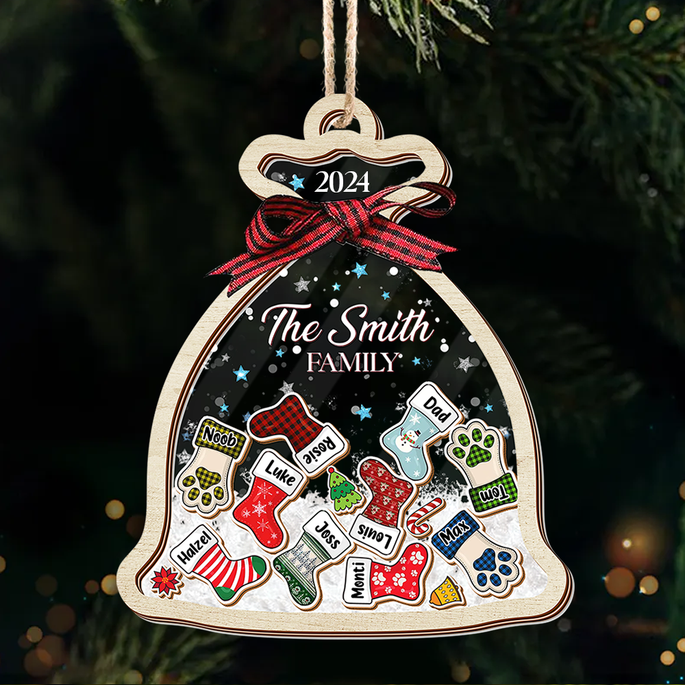 Personalized Shaker Ornament - Christmas Gift For Family - Santa Sack Ornament With Names