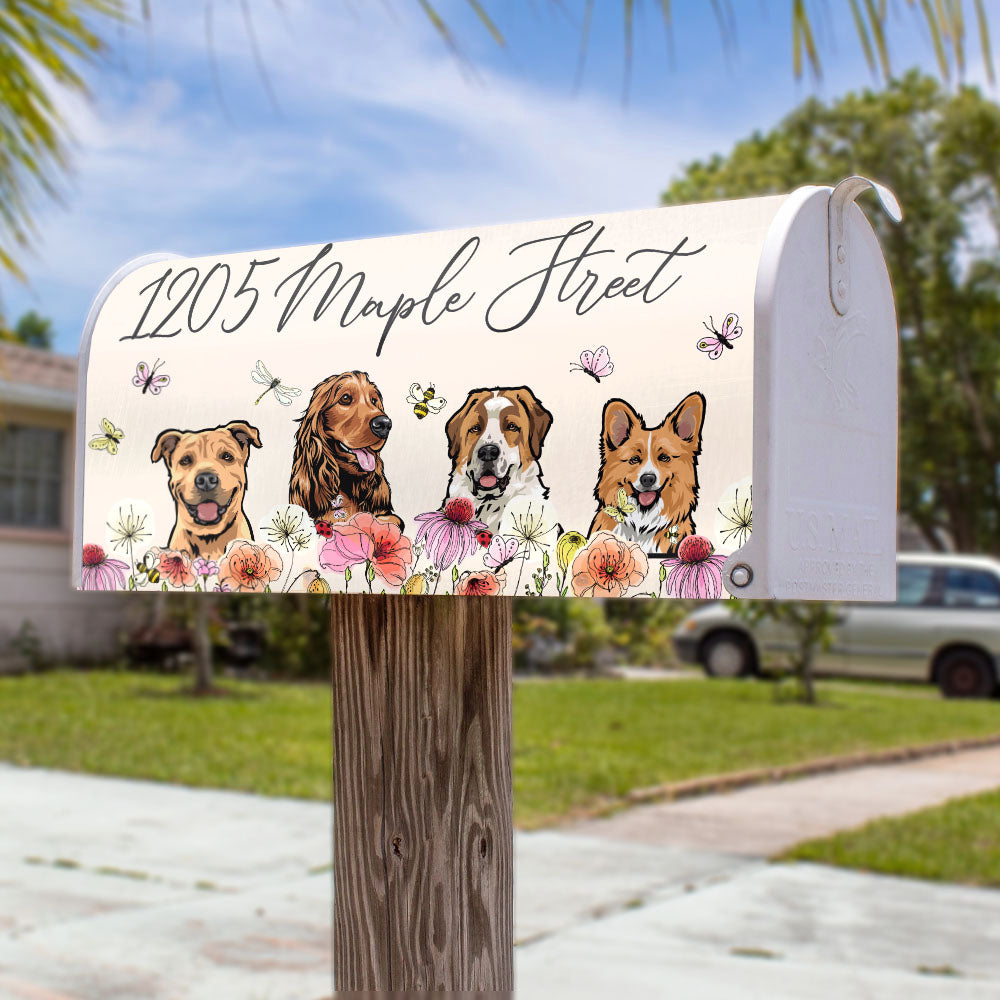 Custom Flowers Dog Cat Address Mailbox Cover, Dog Lover Gift