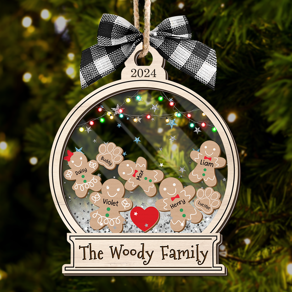 Personalized Shaker Ornament - Christmas Gift For Family - Gingerbread Family Cookies