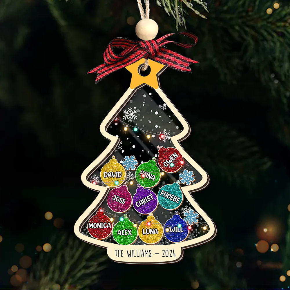 Personalized Shaker Ornament - Christmas Gift For Family - Christmas Tree Colorful Glitter Baubles
