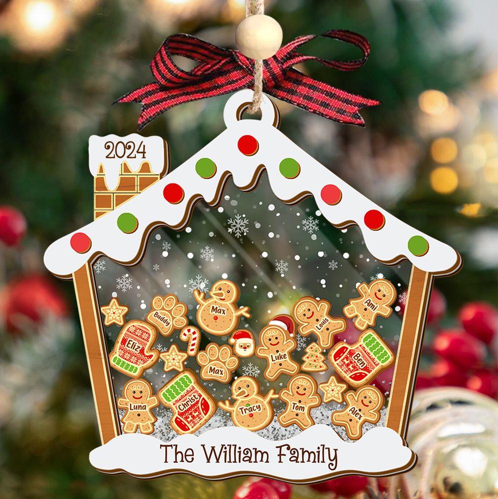 Personalized Shaker Ornament - Christmas Gift For Family - A Candy House With Gingerbreads