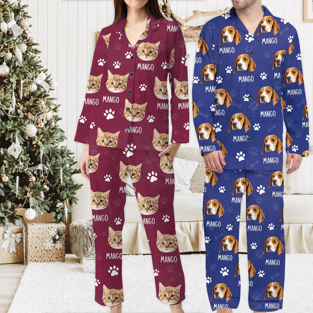 Custom Paws With Dog Cat Photo Pajamas Set, Pet Lover Gift