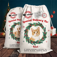 Thumbnail for Personalized Santa Sack - Christmas Gift For Family & Pet Lover - Photo With Round Wreath