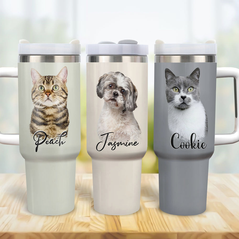 Personalized 40oz Tumbler - Gift For Pet Lovers - Dog Cat Portrait Photo