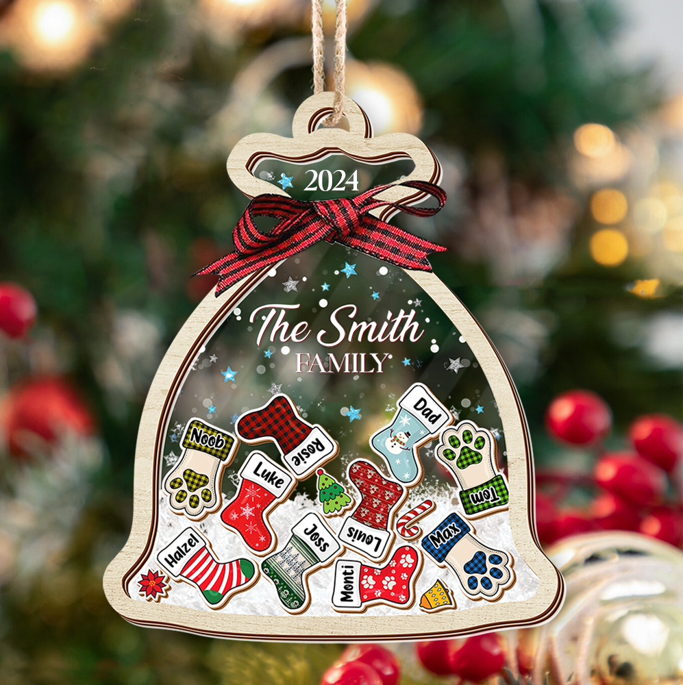 Personalized Shaker Ornament - Christmas Gift For Family - Santa Sack Ornament With Names