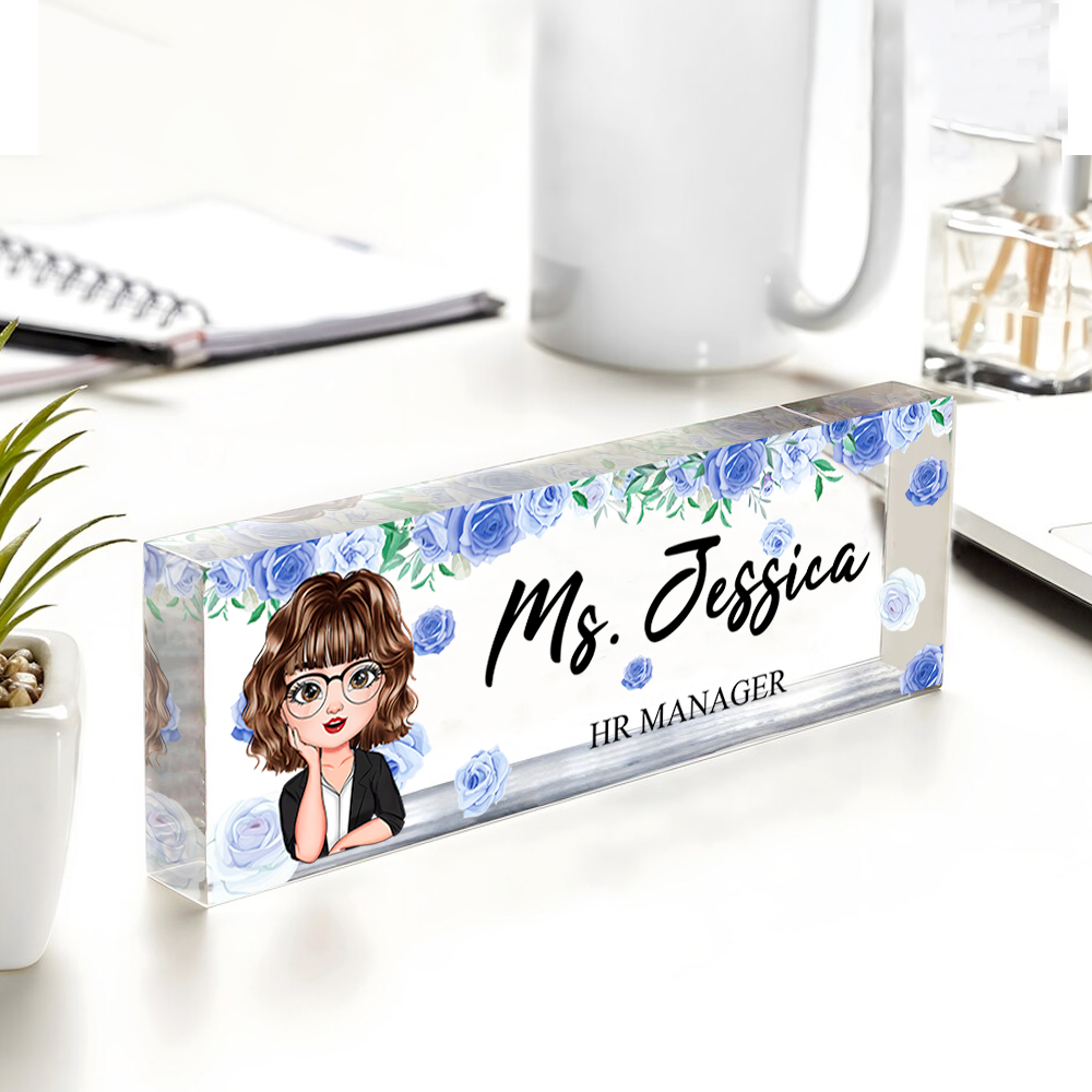 Personalized Teacher Floral Acrylic Name Plate For Desk, Gift For Teacher