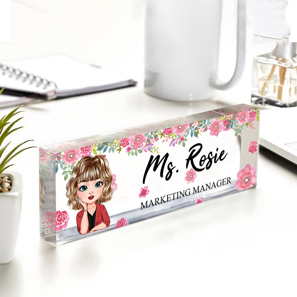 Personalized Teacher Floral Acrylic Name Plate For Desk, Gift For Teacher