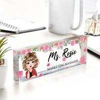 Thumbnail for Personalized Teacher Floral Acrylic Name Plate For Desk, Gift For Teacher