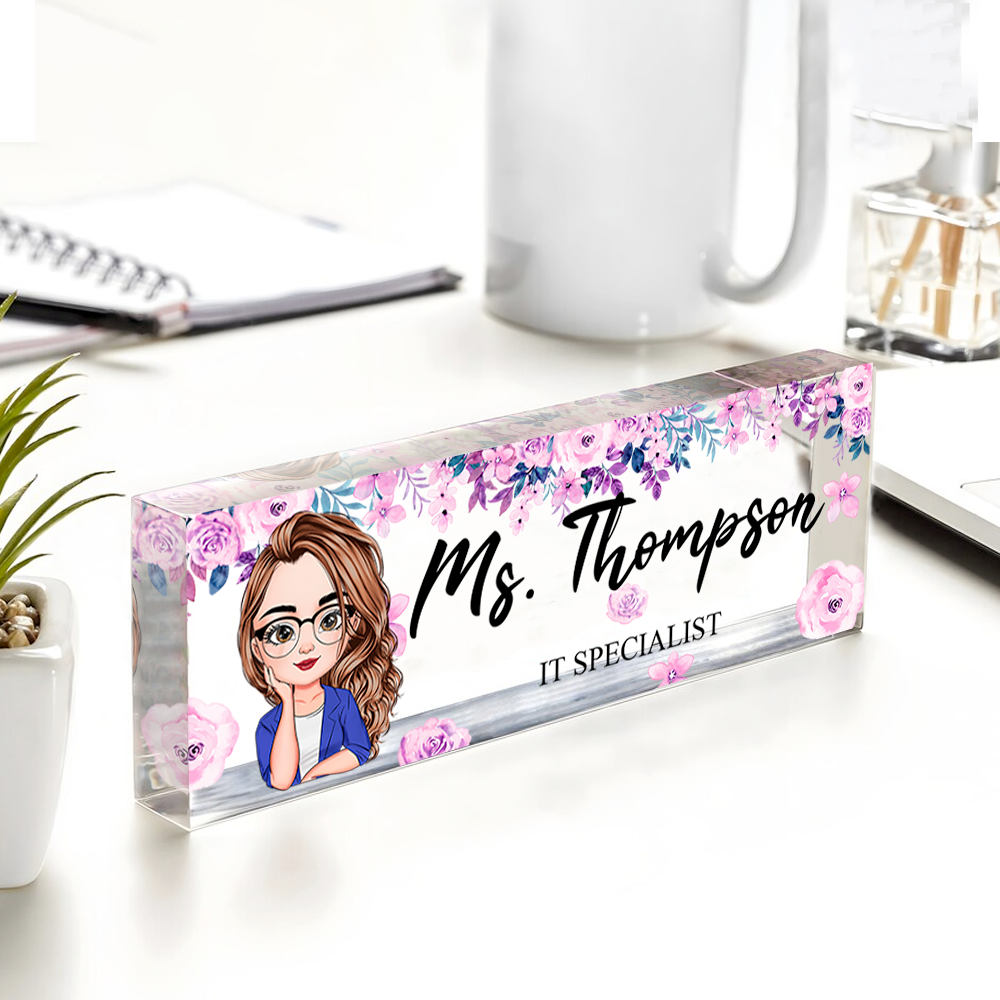 Personalized Teacher Floral Acrylic Name Plate For Desk, Gift For Teacher