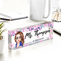 Thumbnail for Personalized Teacher Floral Acrylic Name Plate For Desk, Gift For Teacher