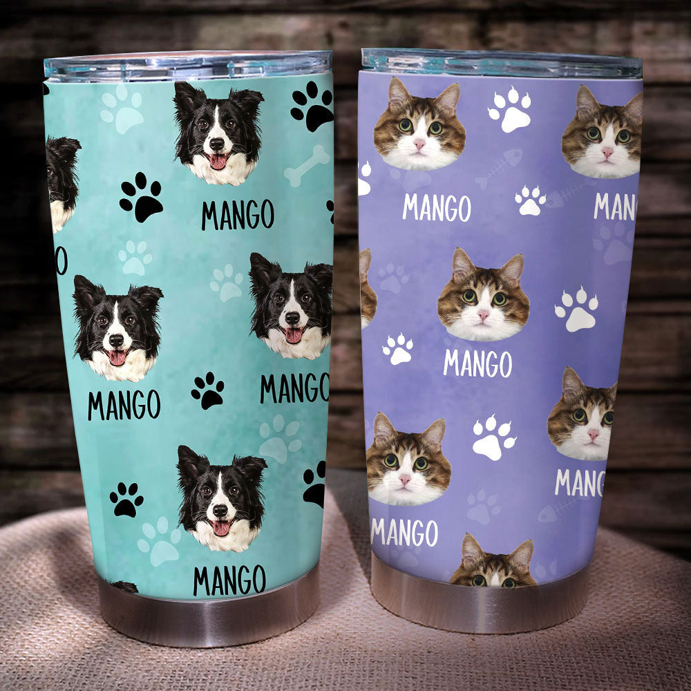 Custom Dog Cat Photo With Name Tumbler, Pet Lover Gift