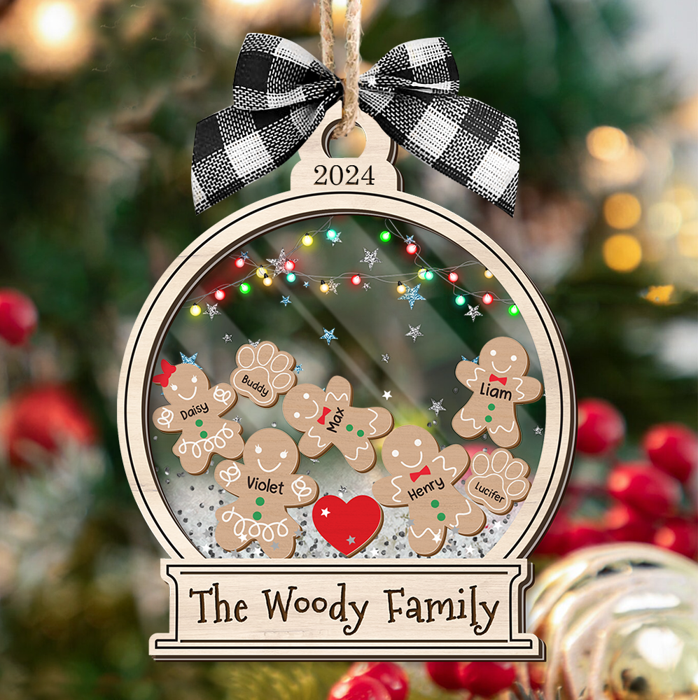 Personalized Shaker Ornament - Christmas Gift For Family - Gingerbread Family Cookies