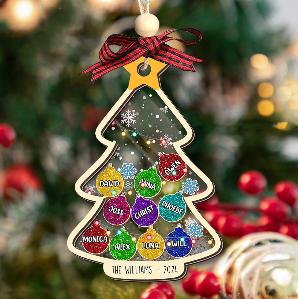 Personalized Shaker Ornament - Christmas Gift For Family - Christmas Tree Colorful Glitter Baubles
