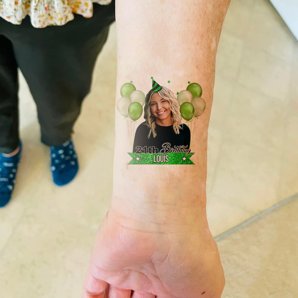 Personalized Happy Birthday Photo Glitter Party Tattoos, B-day Party Supply