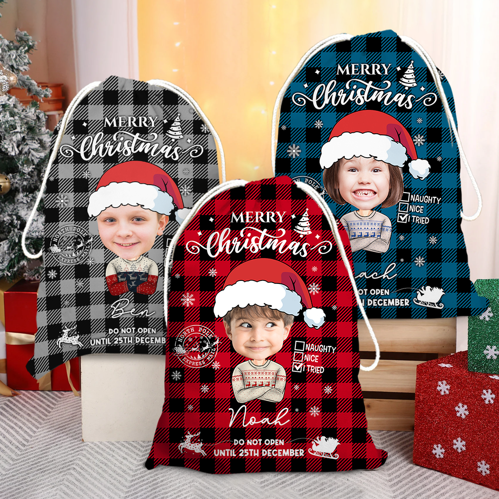 Personalized Santa Sack - Christmas Gift For Family - Merry Christmas Funny Face Photo