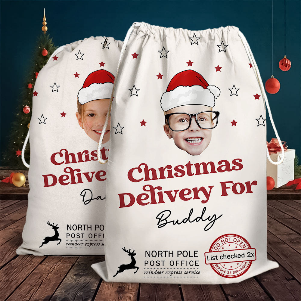 Personalized Santa Sack - Christmas Gift For Family - Upload Face Photo With Santa Hat