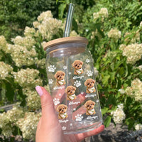 Thumbnail for Custom Photo With Name Dog Cat Glass Can With Lid & Straw, Pet Lover Gift