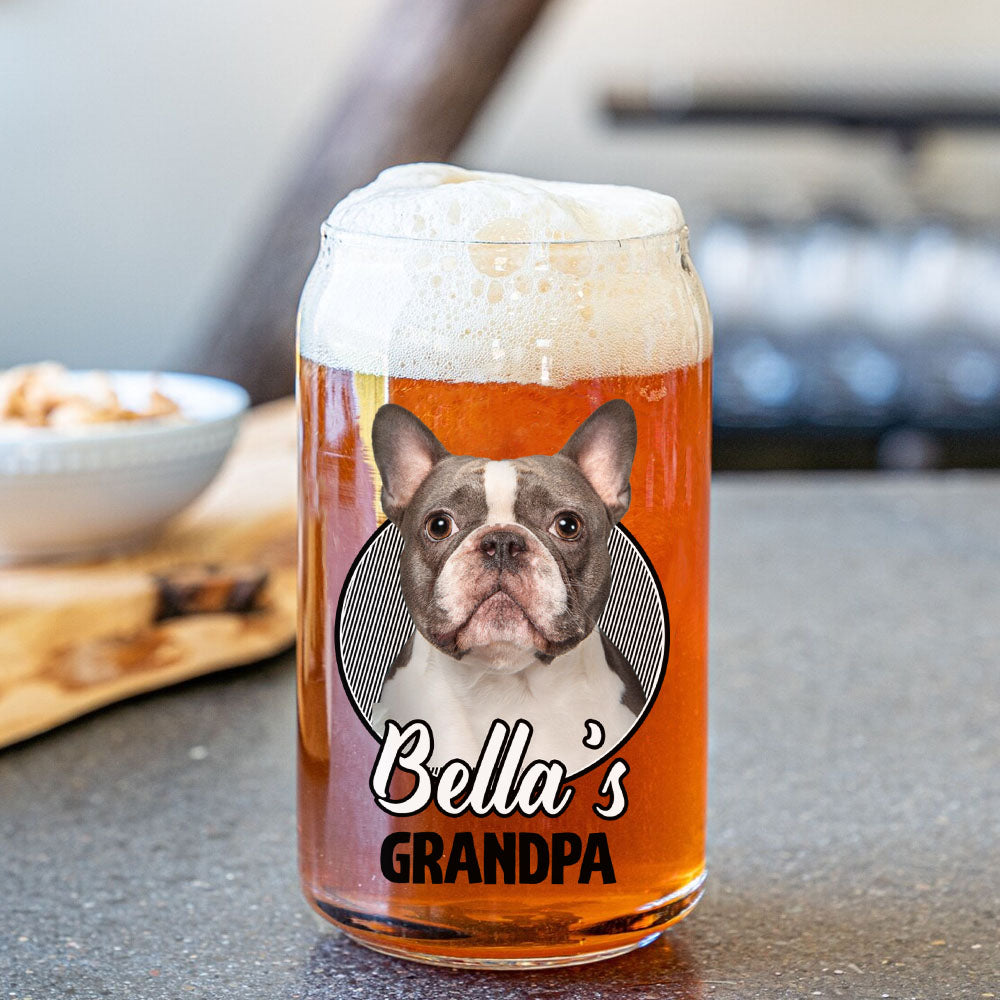 Custom Pet's Human Photo Beer Glass Can, Pet Lover Gift