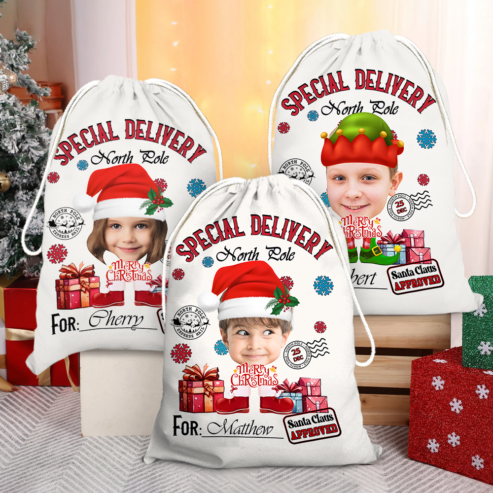 Personalized Santa Sack - Christmas Gift For Family - Face Photo Santa Costumes