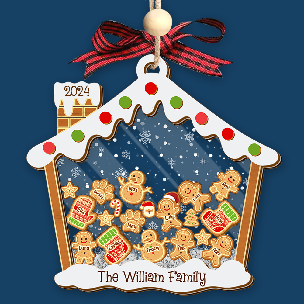 Personalized Shaker Ornament - Christmas Gift For Family - A Candy House With Gingerbreads