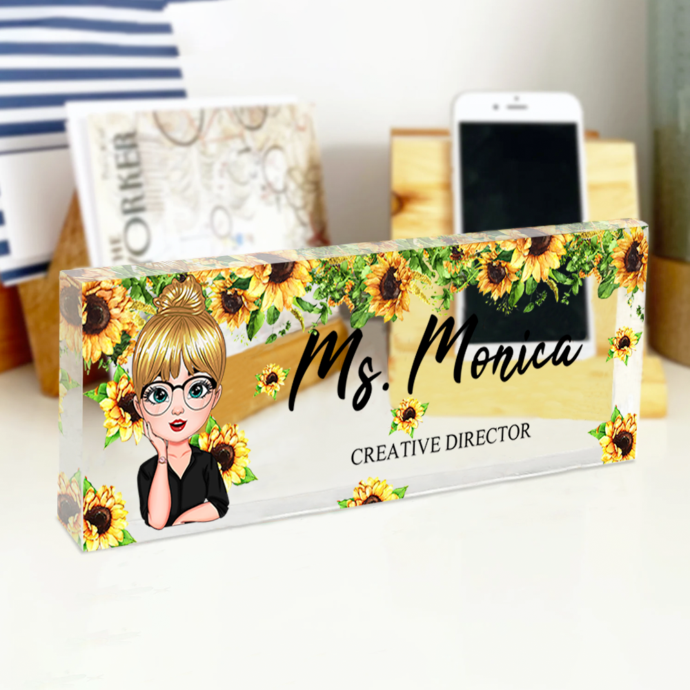 Personalized Teacher Floral Acrylic Name Plate For Desk, Gift For Teacher