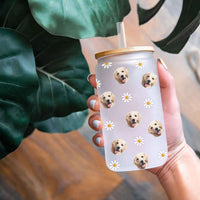 Thumbnail for Custom Photo Face Glass Can With Lid & Straw, Pet Lover Gift