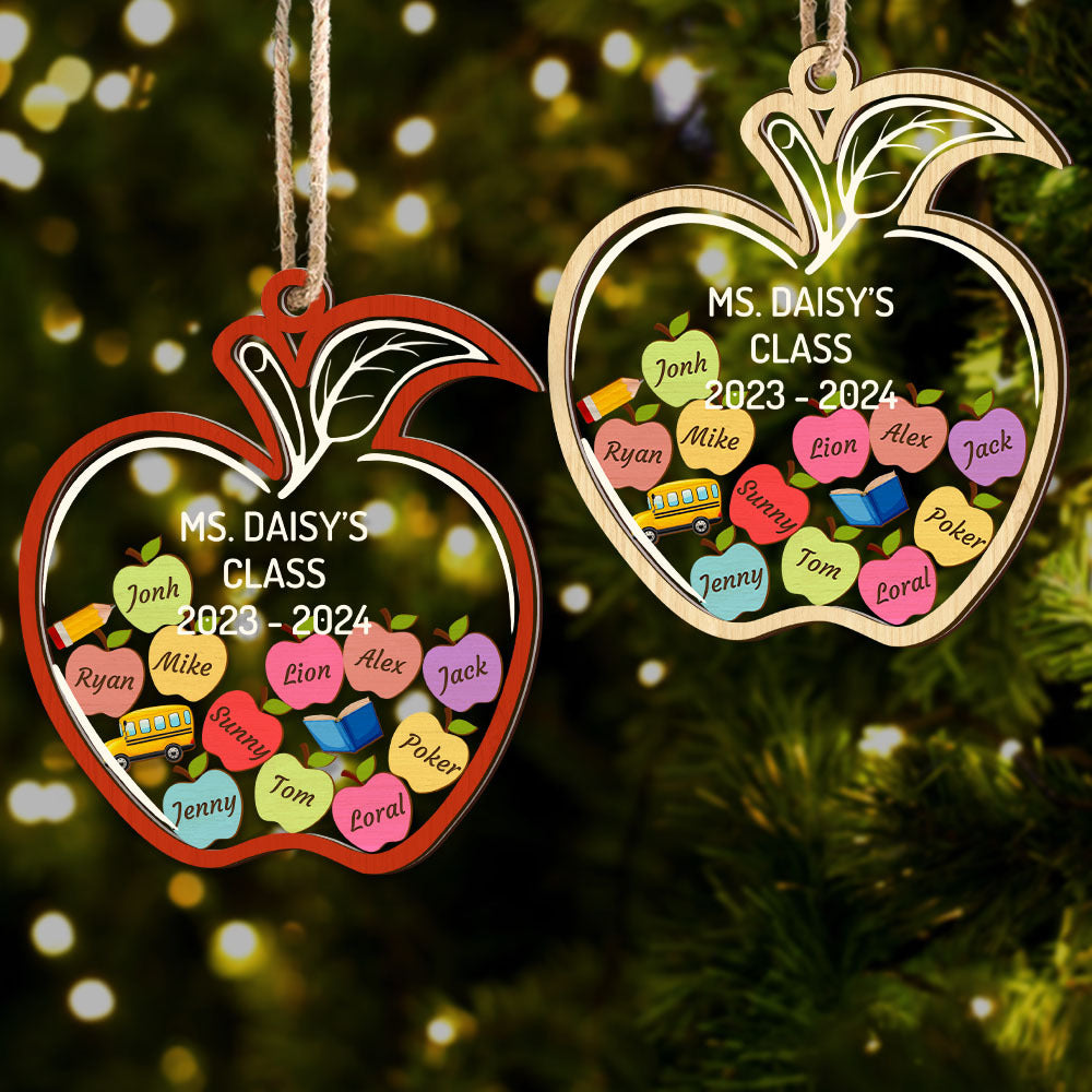 Personalized Shaker Ornament - Christmas Gift For Teacher - Apple Ornament With Names