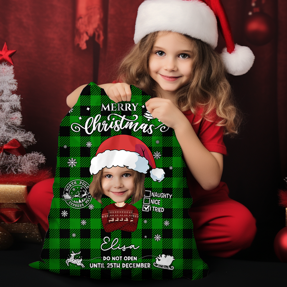 Personalized Santa Sack - Christmas Gift For Family - Merry Christmas Funny Face Photo