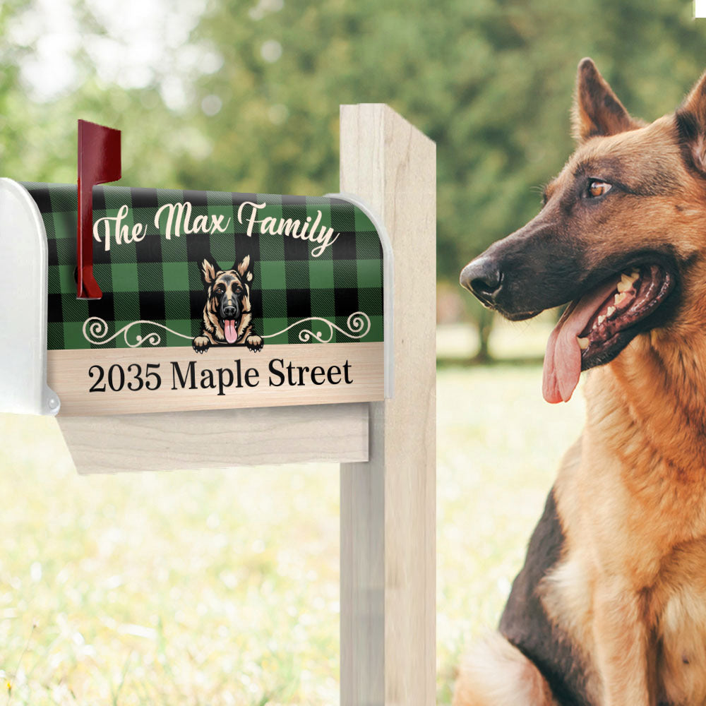 Personalized Buffalo Plaid Check Mailbox Cover, Dog Lover Gift