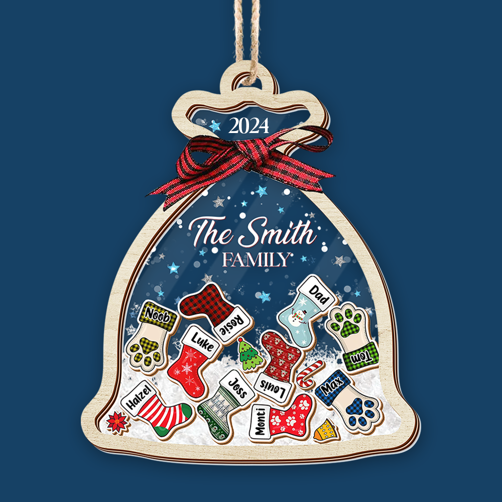 Personalized Shaker Ornament - Christmas Gift For Family - Santa Sack Ornament With Names