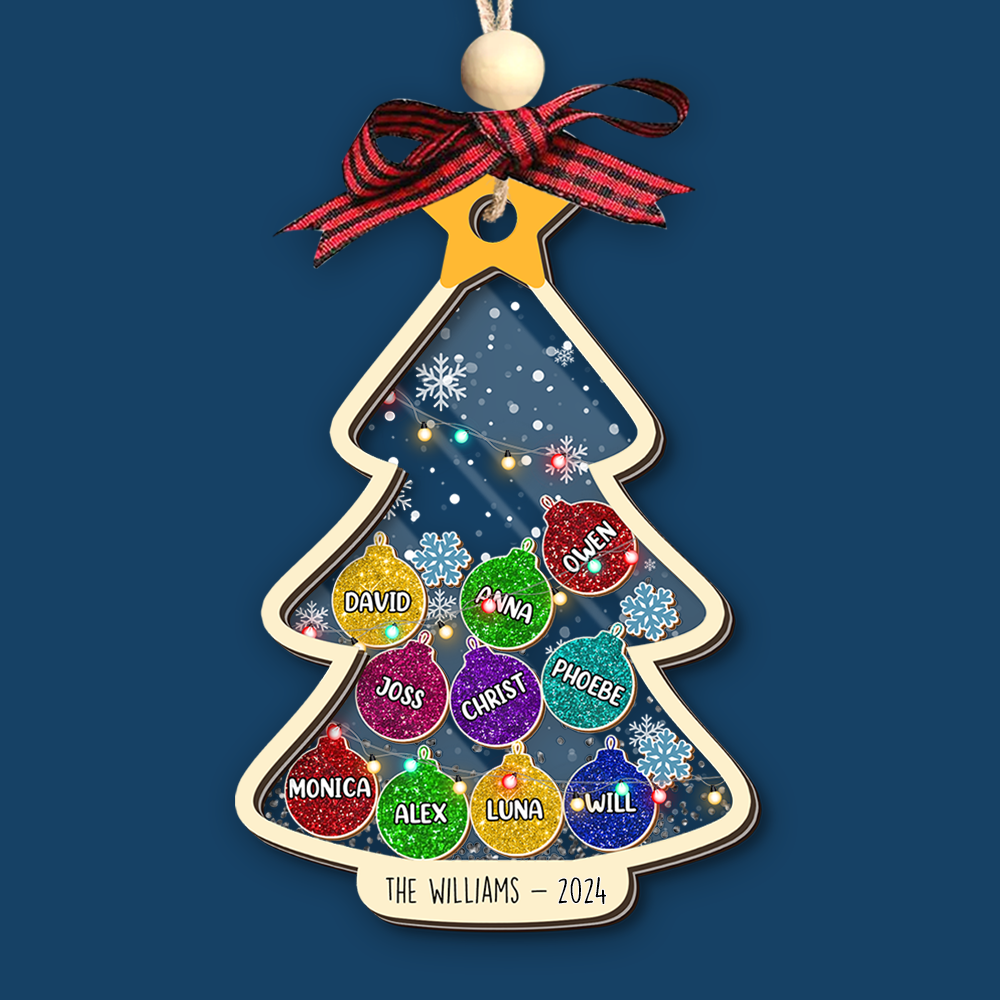 Personalized Shaker Ornament - Christmas Gift For Family - Christmas Tree Colorful Glitter Baubles