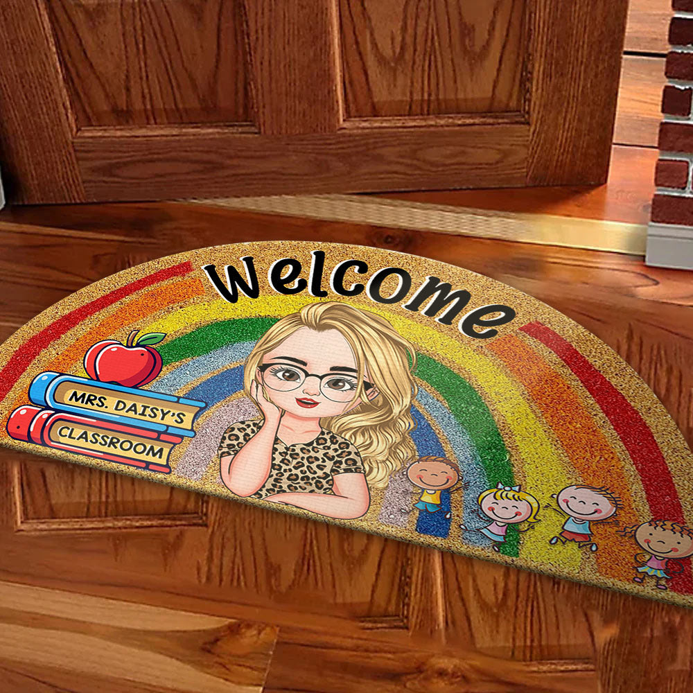 Custom Welcome Teacher Rainbow Shaped Doormat, Gift For Teacher