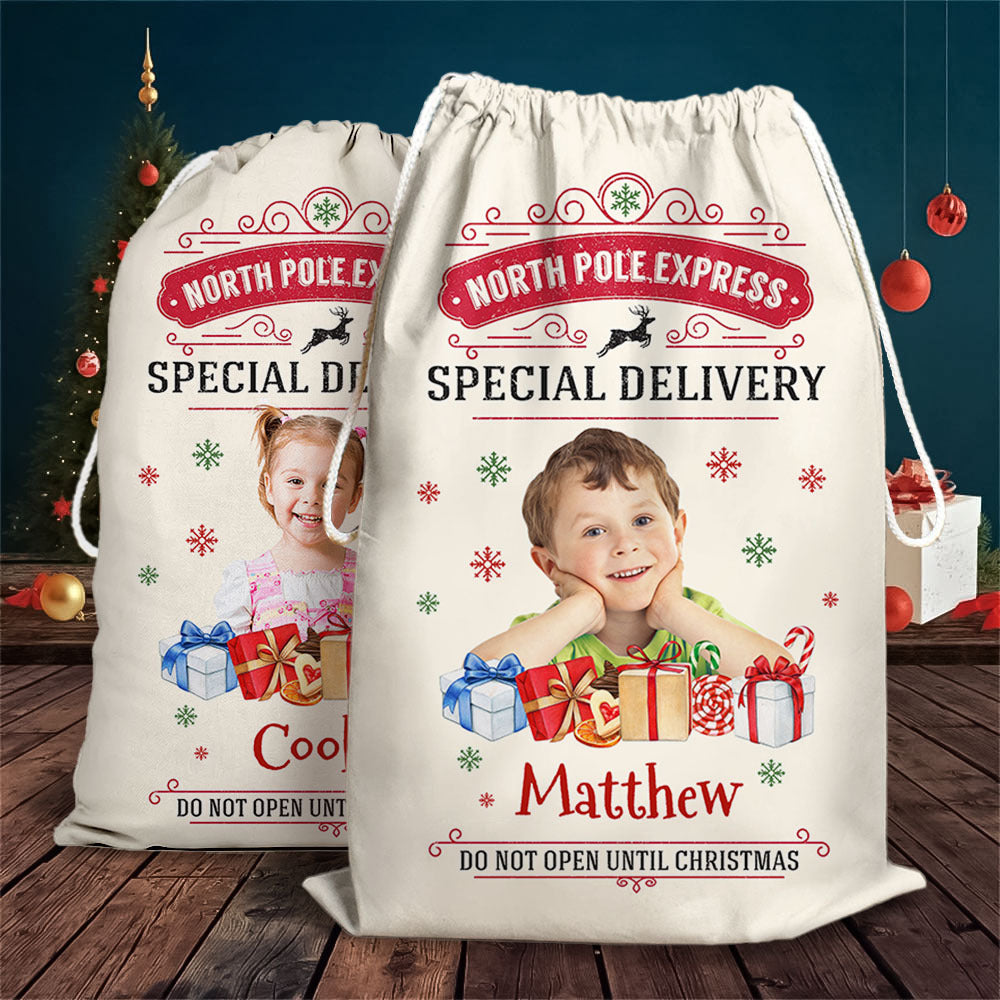 Personalized Christmas Bag - Christmas Gift For Family - Vintage Style With Photo