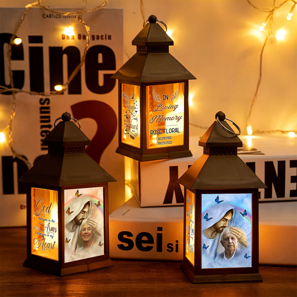 Colorful Background Upload Photo God Has You In His Arms Memorial Lantern II, Memorial Gift